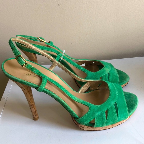 Stuart Weitzman St. Barth Made In Spain Suede Cork Heel Sandals - Picture 1 of 8
